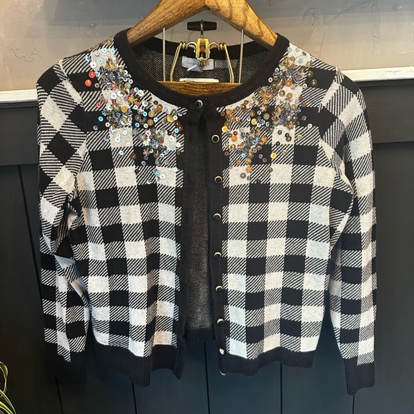 Charter Club Sweaters - Charter Club Colorful Sequin Gingham‎ Buffalo Plaid Button Down Cardigan Size PL